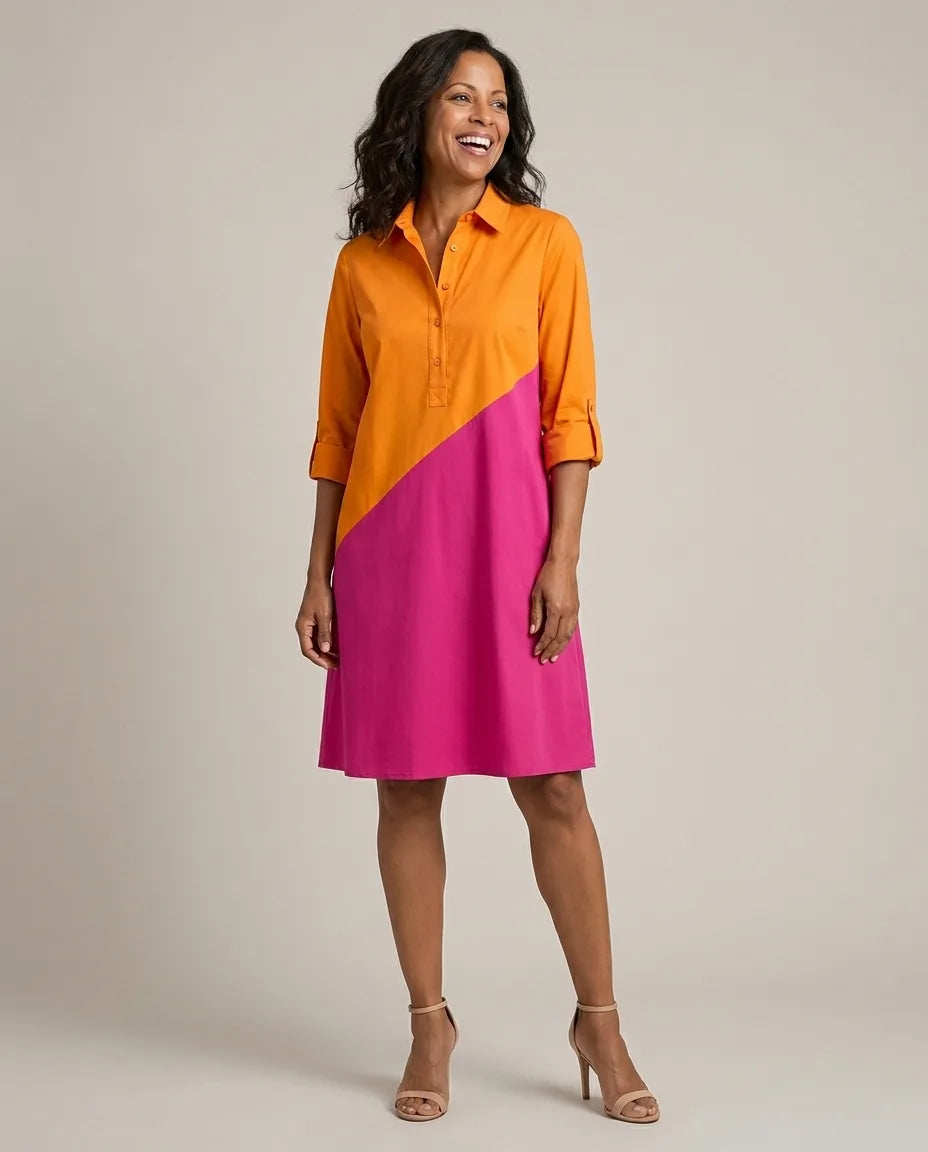 Kayla | Comfortable Midi Dress — Orange Pink
