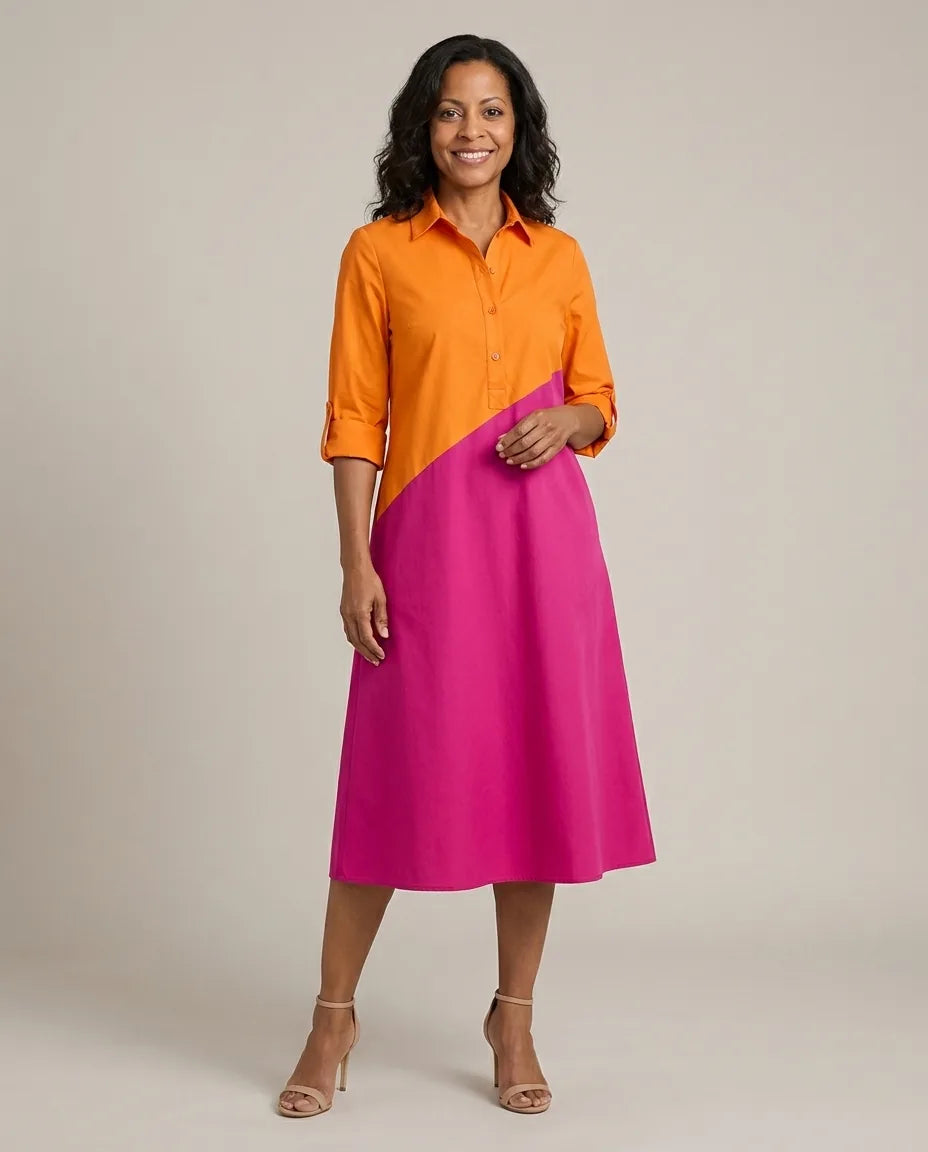 Kayla | Comfortable Midi Dress — Orange Pink