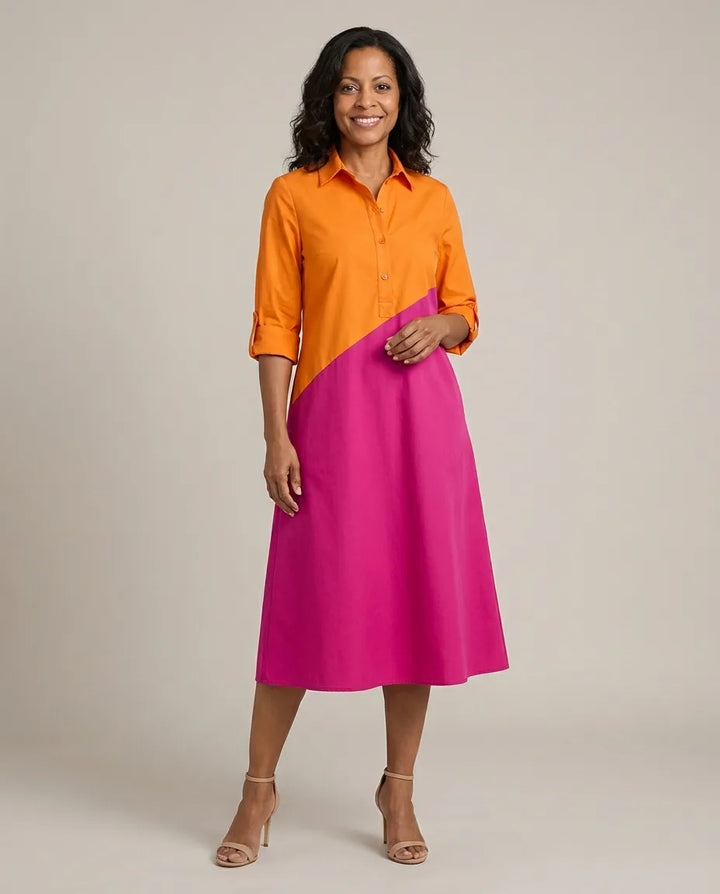 Kayla | Comfortable Midi Dress — Orange Pink