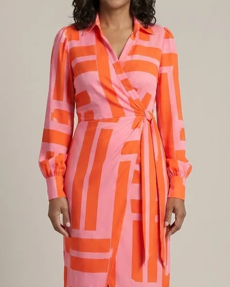 Josephine | Printed Wrap Dress — Orange/Pink