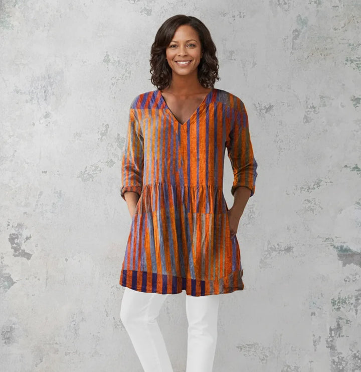 Nadia | Long Blouse with V-Neck — Orange