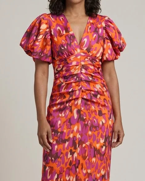 Lydia | Vivid Pleated Midi Dress — Orange