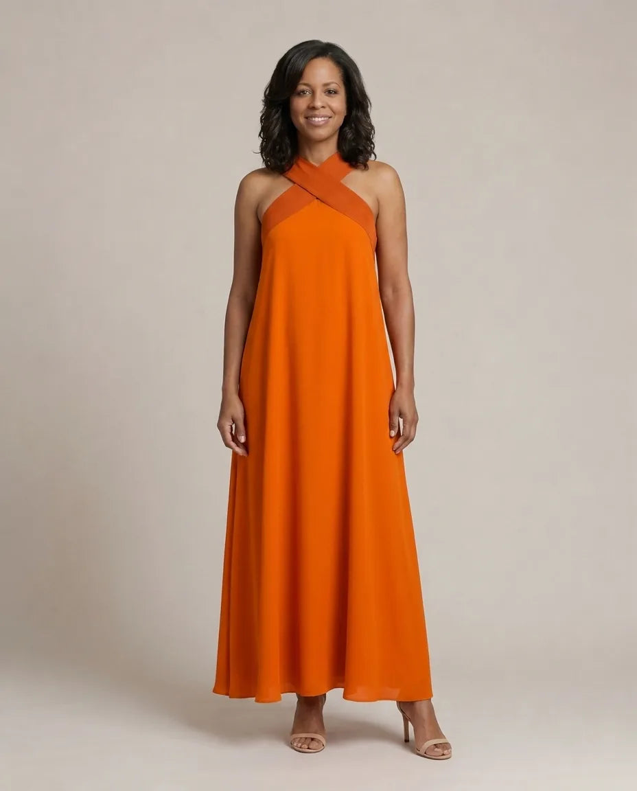 Velora | Cross Elegance Maxi Dress — Orange