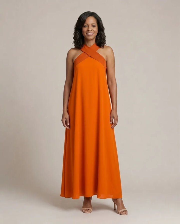 Velora | Cross Elegance Maxi Dress — Orange