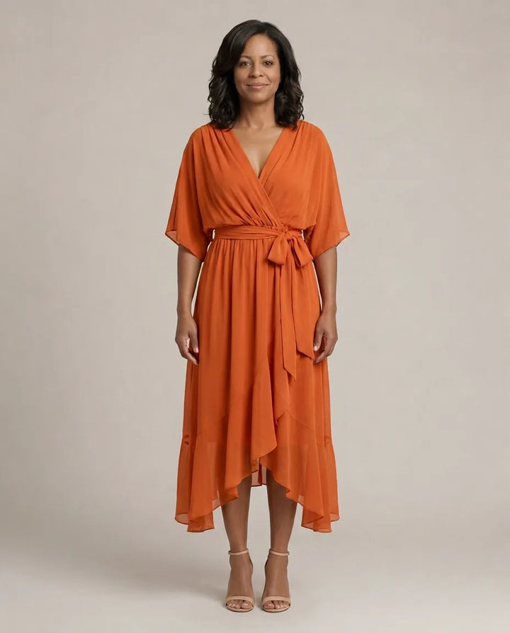 Monica | V-neck dress — Orange