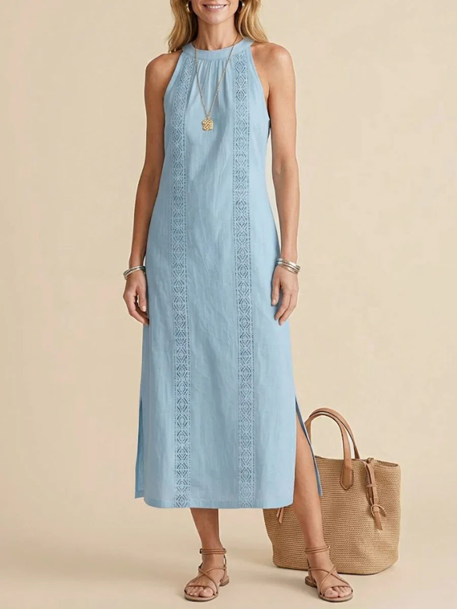 Jamie | Mandarin Collar Linen Midi Dress
