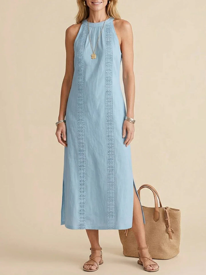 Jamie | Mandarin Collar Linen Midi Dress