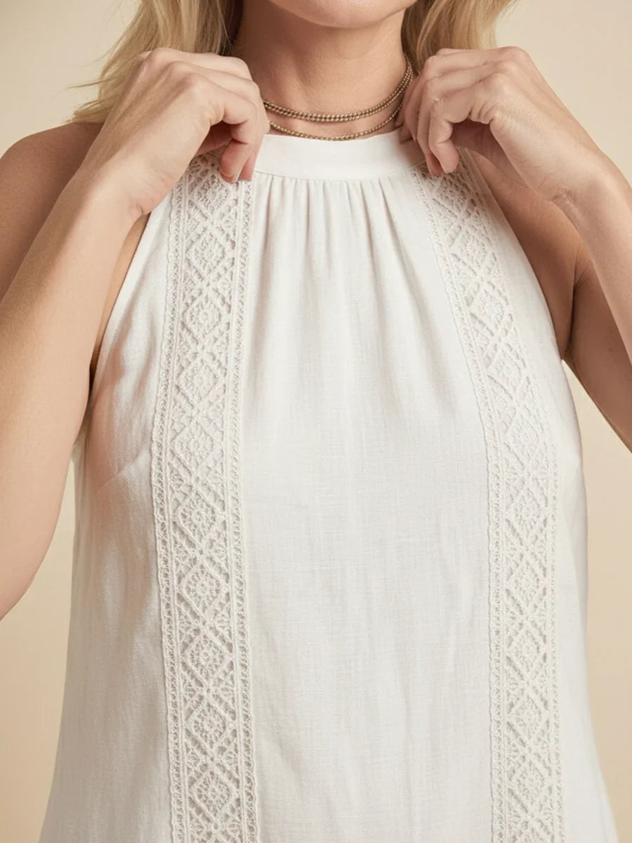 Jamie | Mandarin Collar Linen Midi Dress