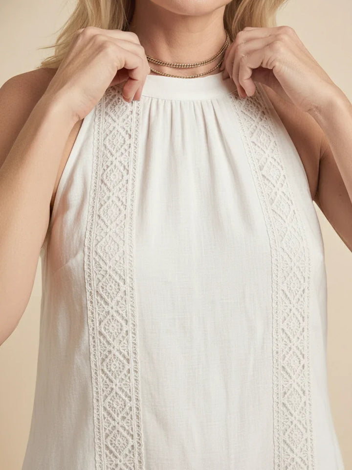 Jamie | Mandarin Collar Linen Midi Dress