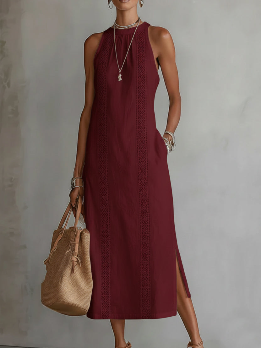 Jamie | Mandarin Collar Linen Midi Dress