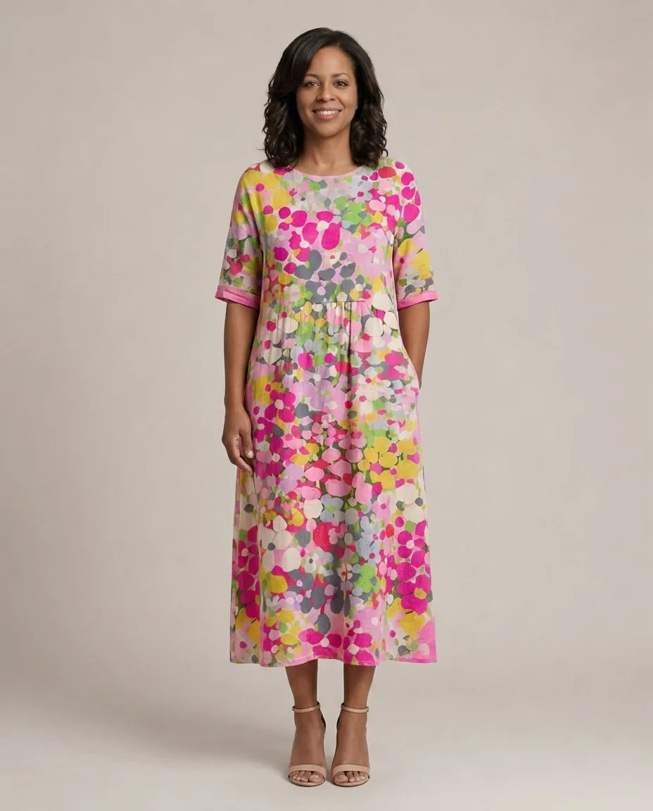 Elena | Elegant Floral Summer Midi Dress — Pink (Almost Sold Out)