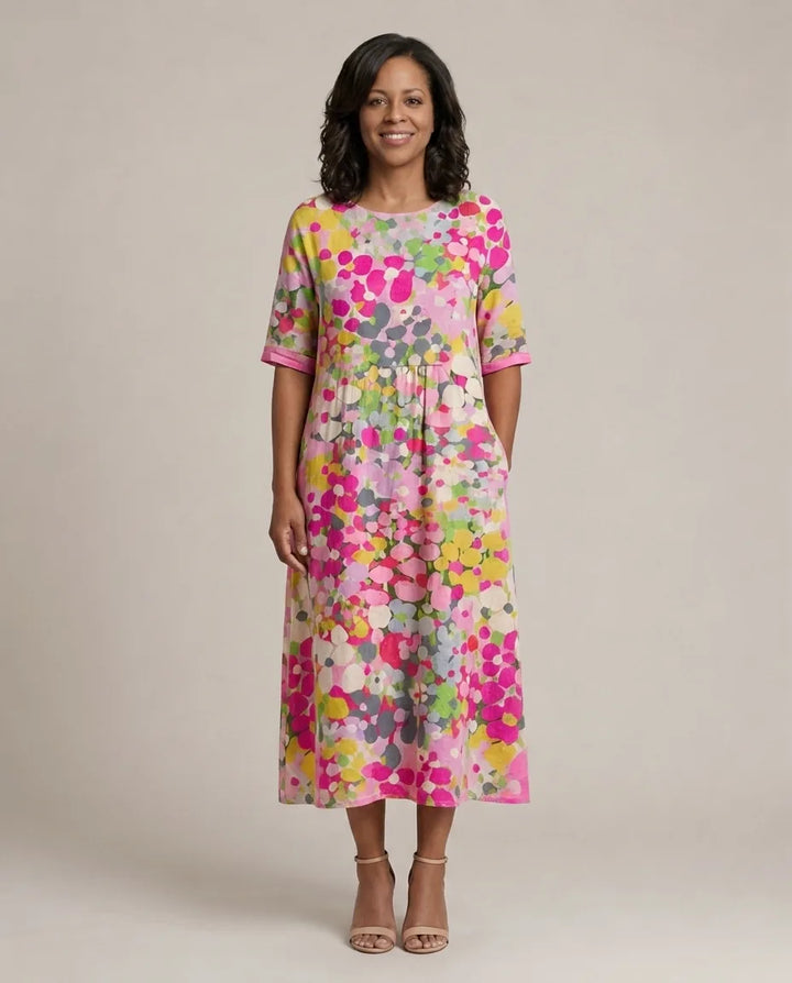 Elena | Elegant Floral Summer Midi Dress — Pink (Almost Sold Out)