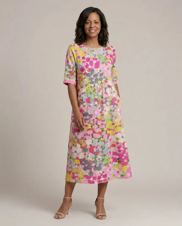 Elena | Elegant Floral Summer Midi Dress — Pink (Almost Sold Out)