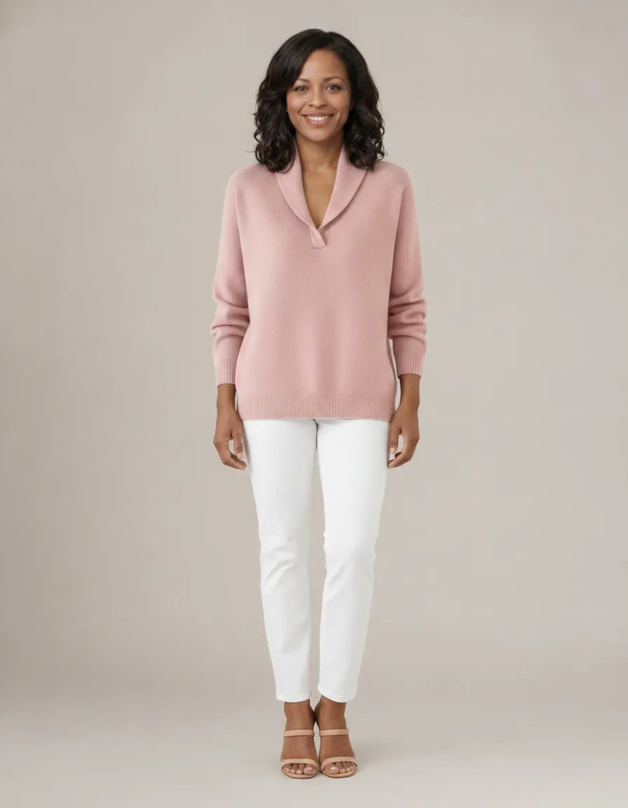 Evelyn | Relaxed V-Neck Knit Jumper — Pink