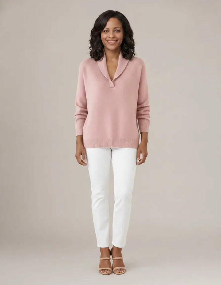 Evelyn | Relaxed V-Neck Knit Jumper — Pink