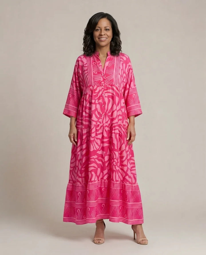 Marielle | Button Front Midi Dress — Pink