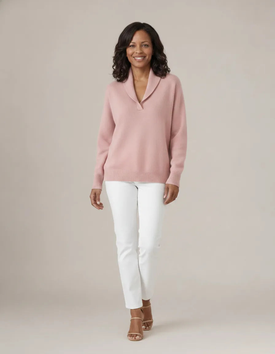 Evelyn | Relaxed V-Neck Knit Jumper — Pink