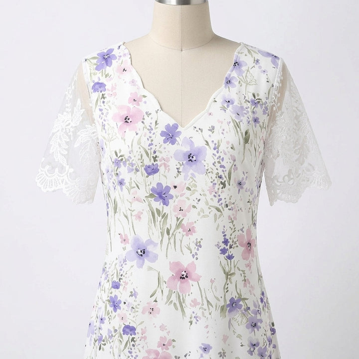 Eleanor | Lace Sleeve Floral Print Midi Dress