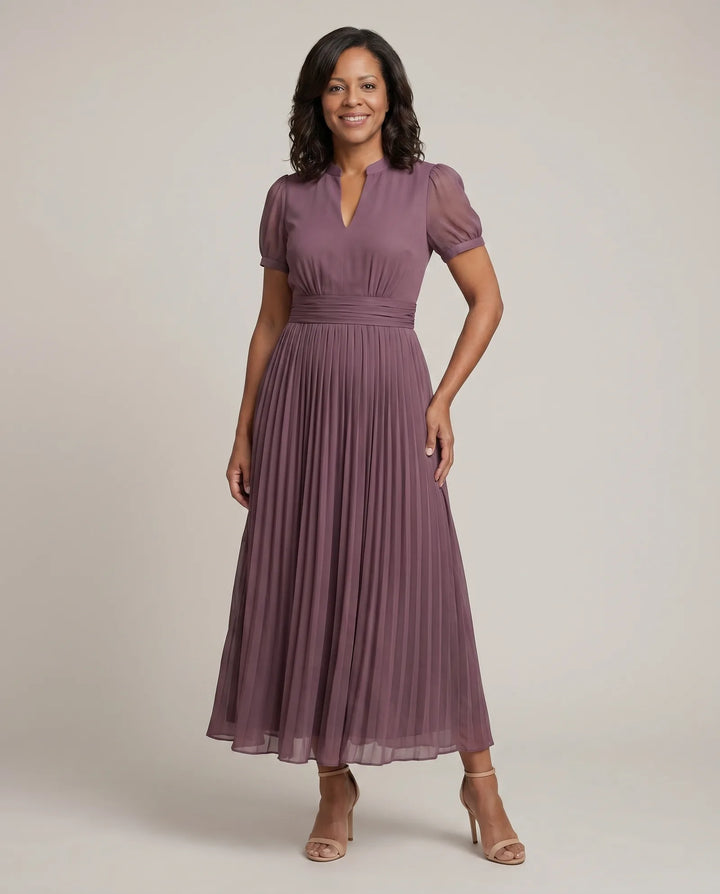 Avery | Gathered-Waist Keyhole Maxi Dress — Purple