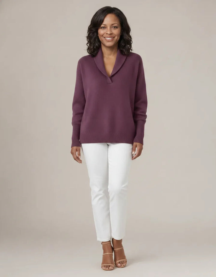 Evelyn | Relaxed V-Neck Knit Jumper — Purple