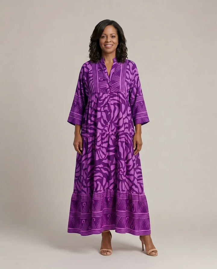 Marielle | Button Front Midi Dress — Purple