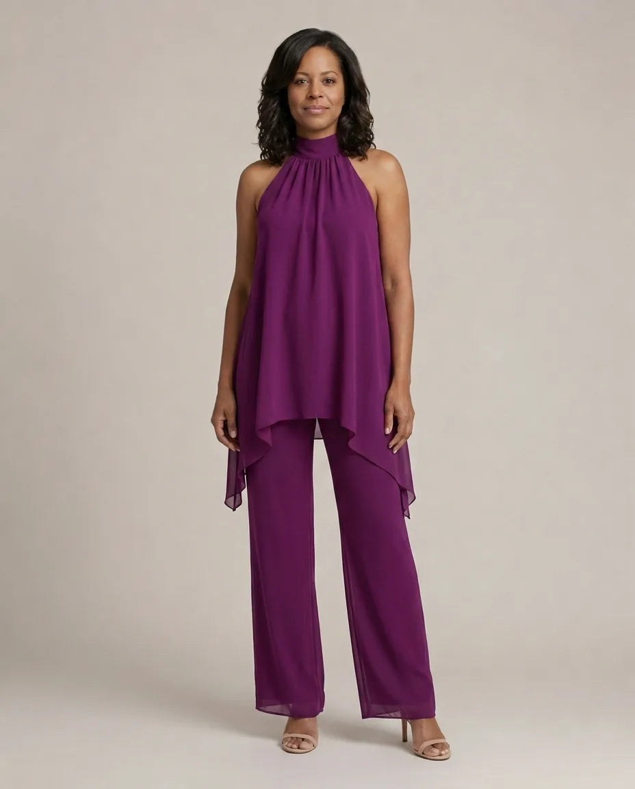 Bearim | Halter Neck Asymmetric Tunic Set — Purple