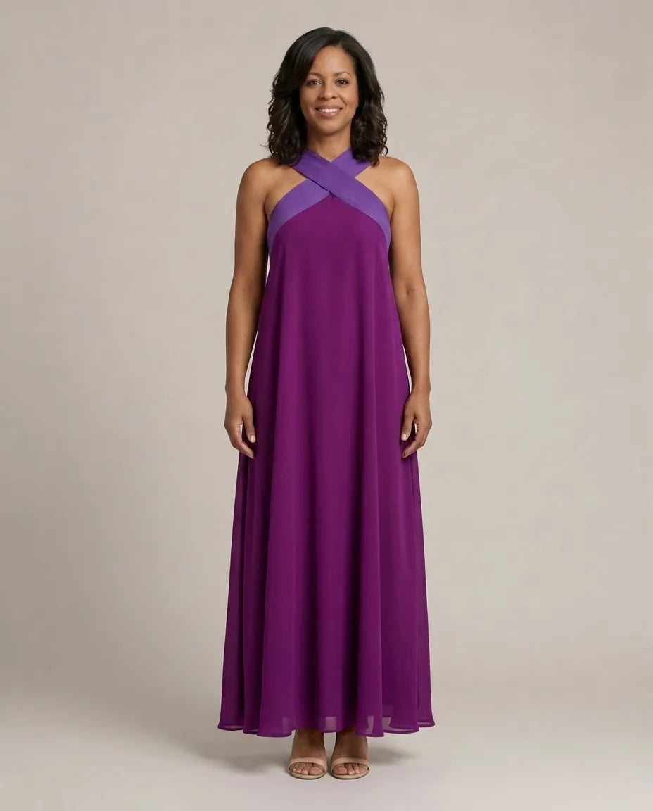 Velora | Cross Elegance Maxi Dress — Purple