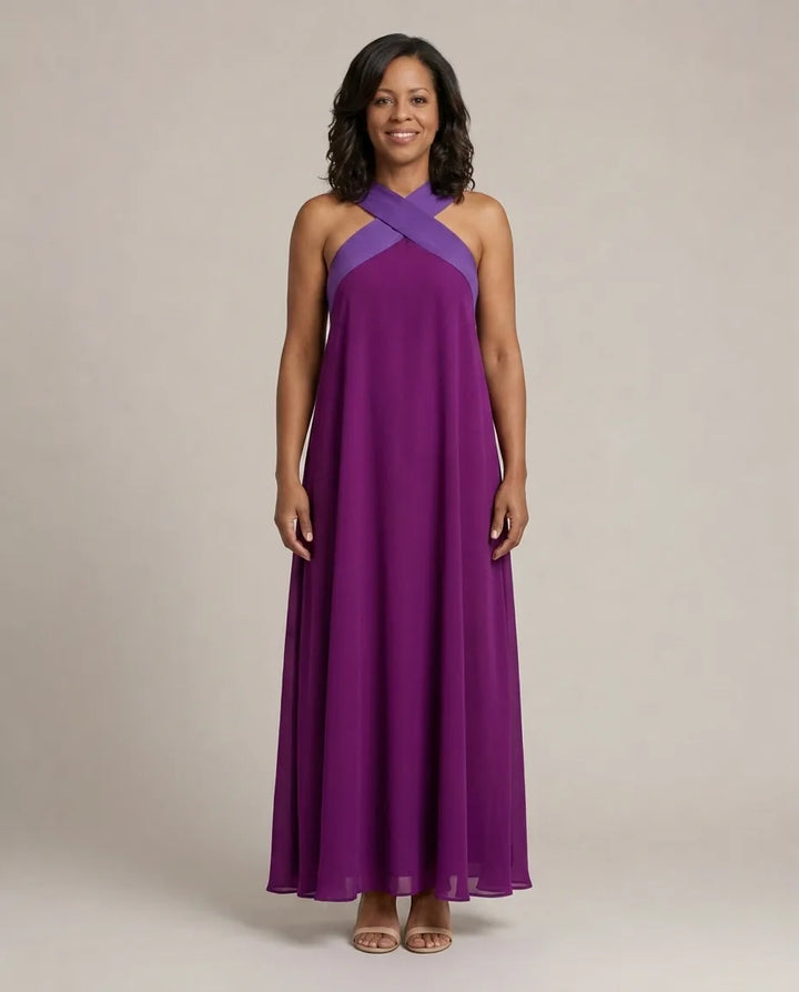 Velora | Cross Elegance Maxi Dress — Purple
