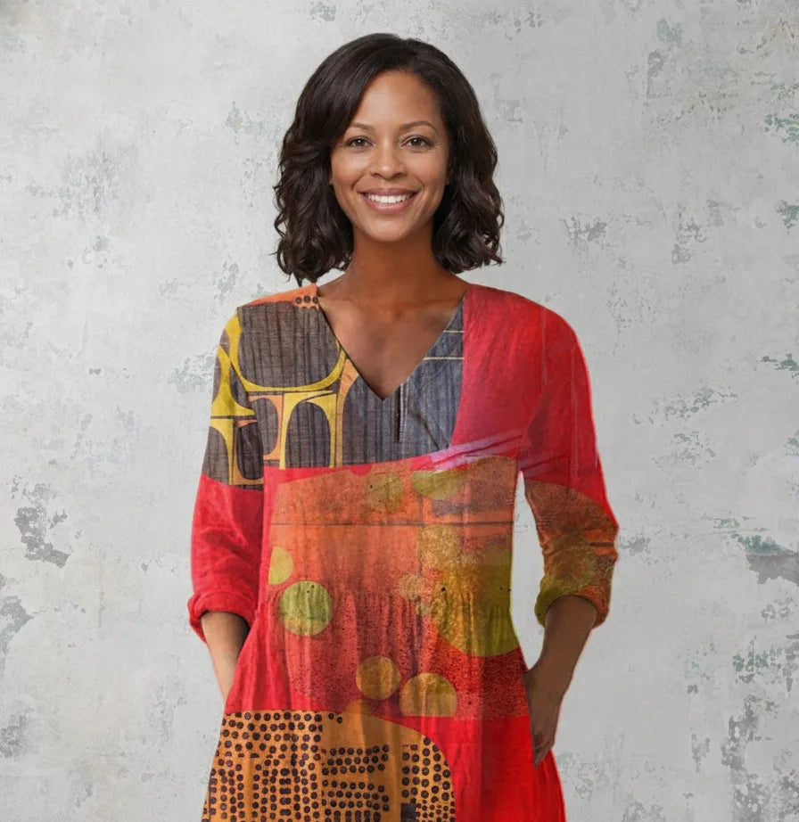 Lucie | Long Blouse with V-Neck — Red