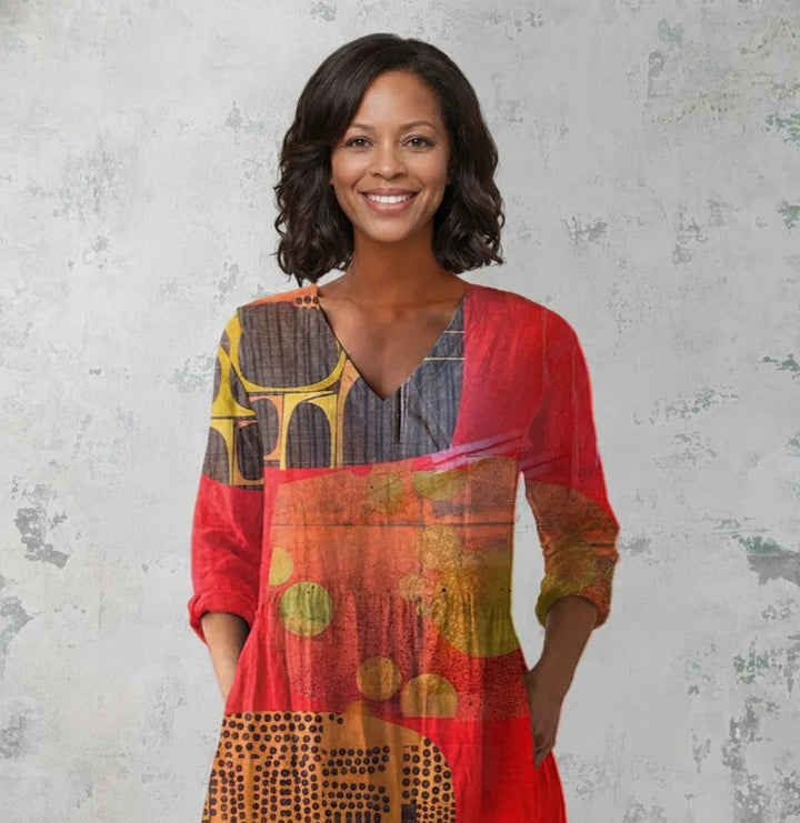 Lucie | Long Blouse with V-Neck — Red
