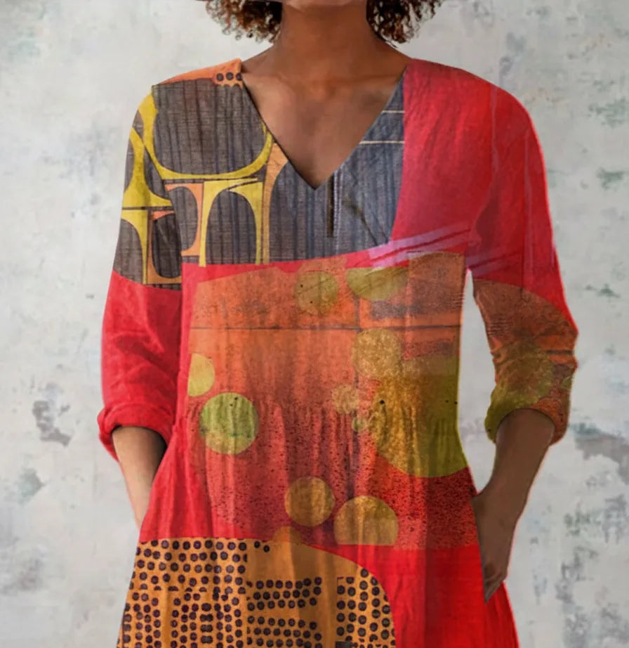 Lucie | Long Blouse with V-Neck — Red
