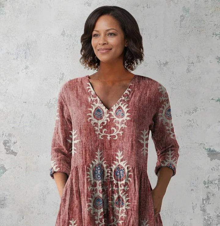 Elise | Long Blouse with V-Neck — Red