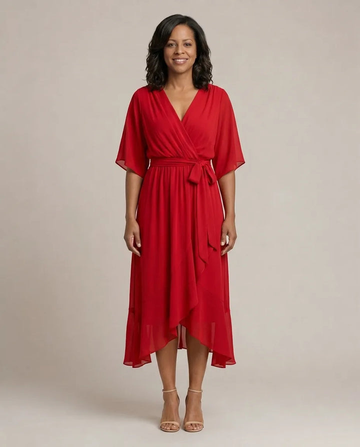 Monica | V-neck dress — Red