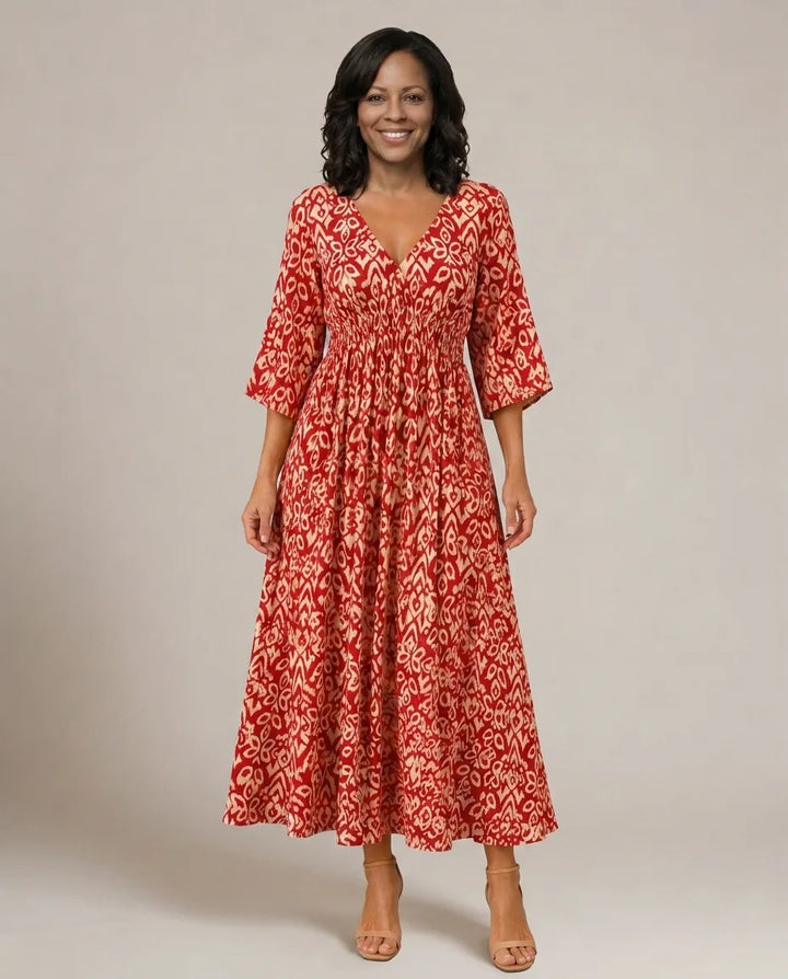 Althea | Bohemian Flow Midi Dress — Red