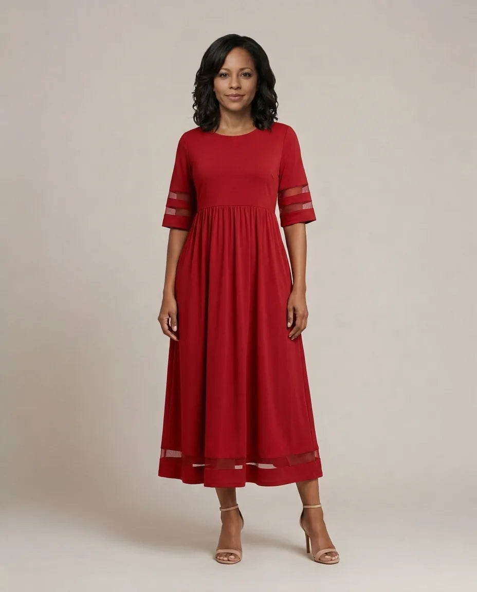 Aubrey | Flattering Tummy-Smoothing Midi Dress — Red