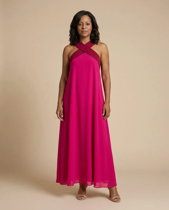 Velora | Cross Elegance Maxi Dress — Rose Pink