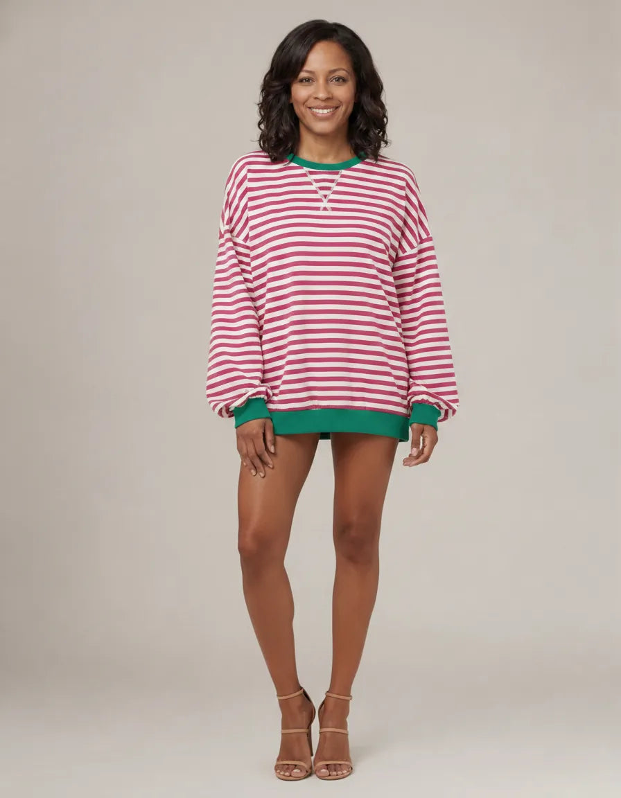Luna | Striped Sweatshirt — Rose Red