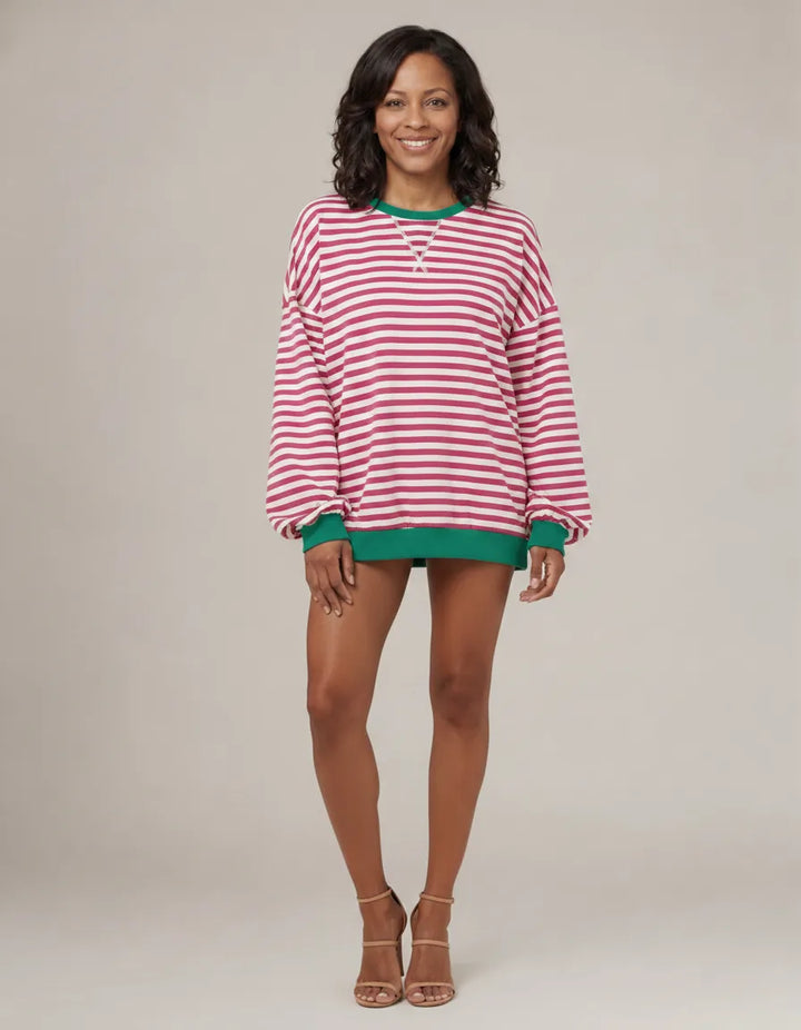 Luna | Striped Sweatshirt — Rose Red
