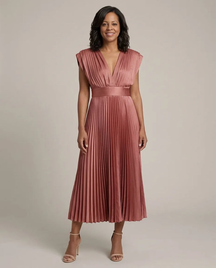 Genevieve | Timeless Pleated Midi Dress — Roségold