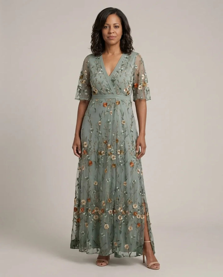 Samantha | Halter Bloom Flow Maxi Dress — Sage Green