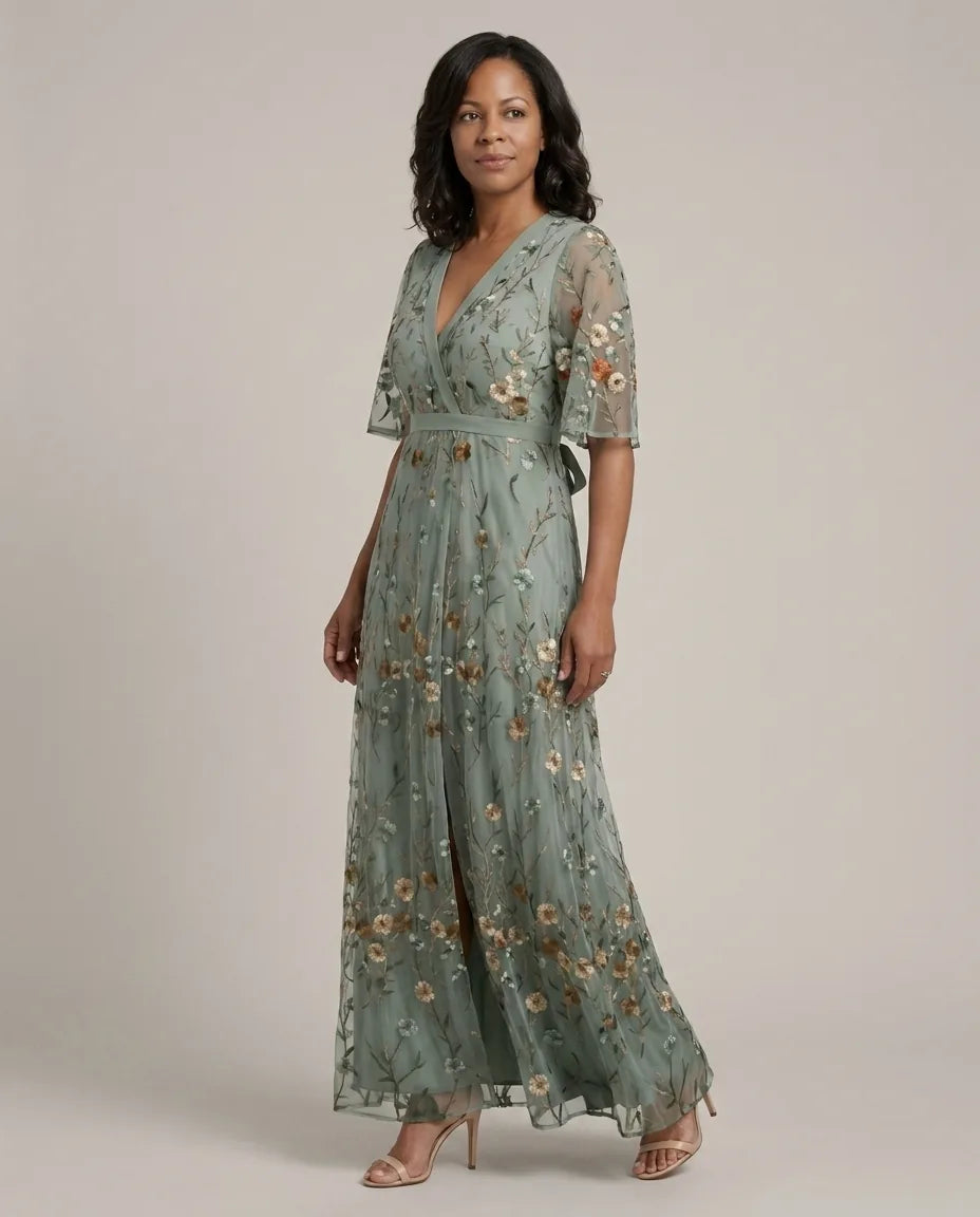 Samantha | Halter Bloom Flow Maxi Dress — Sage Green