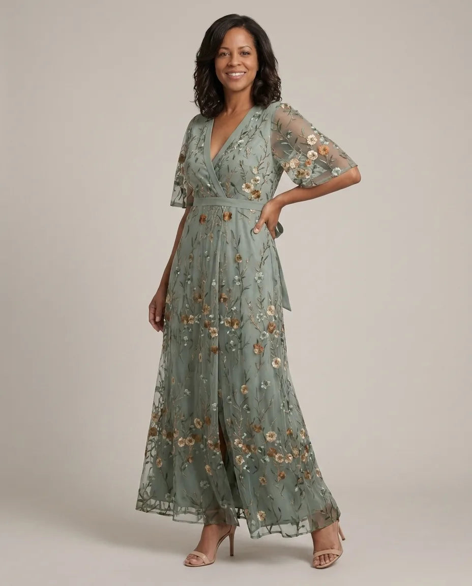 Samantha | Halter Bloom Flow Maxi Dress — Sage Green