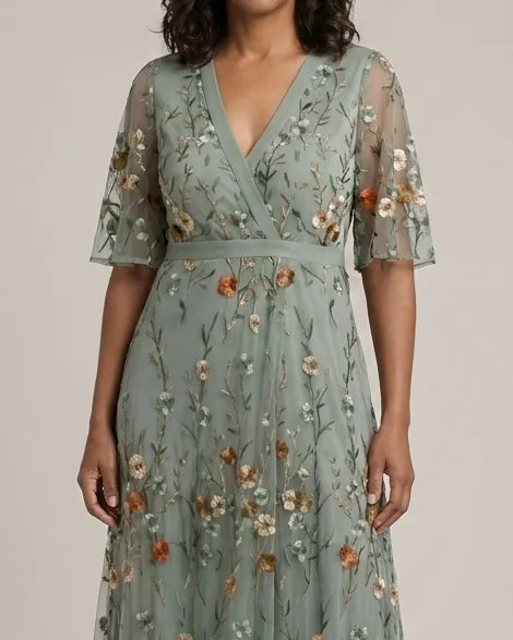 Samantha | Halter Bloom Flow Maxi Dress — Sage Green