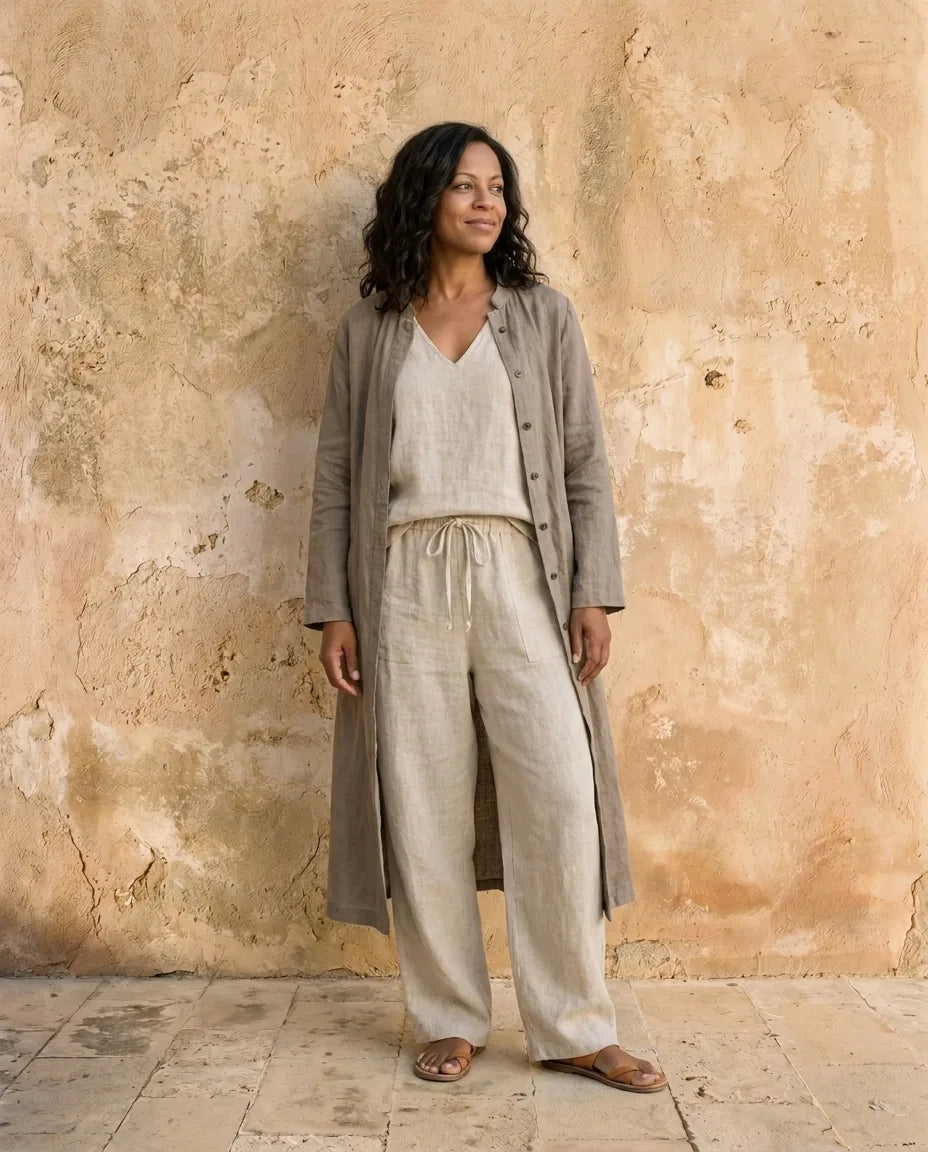 Camille | Relaxed Linen Blend Three-Piece Set — Sand