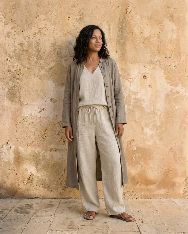 Camille | Relaxed Linen Blend Three-Piece Set — Sand
