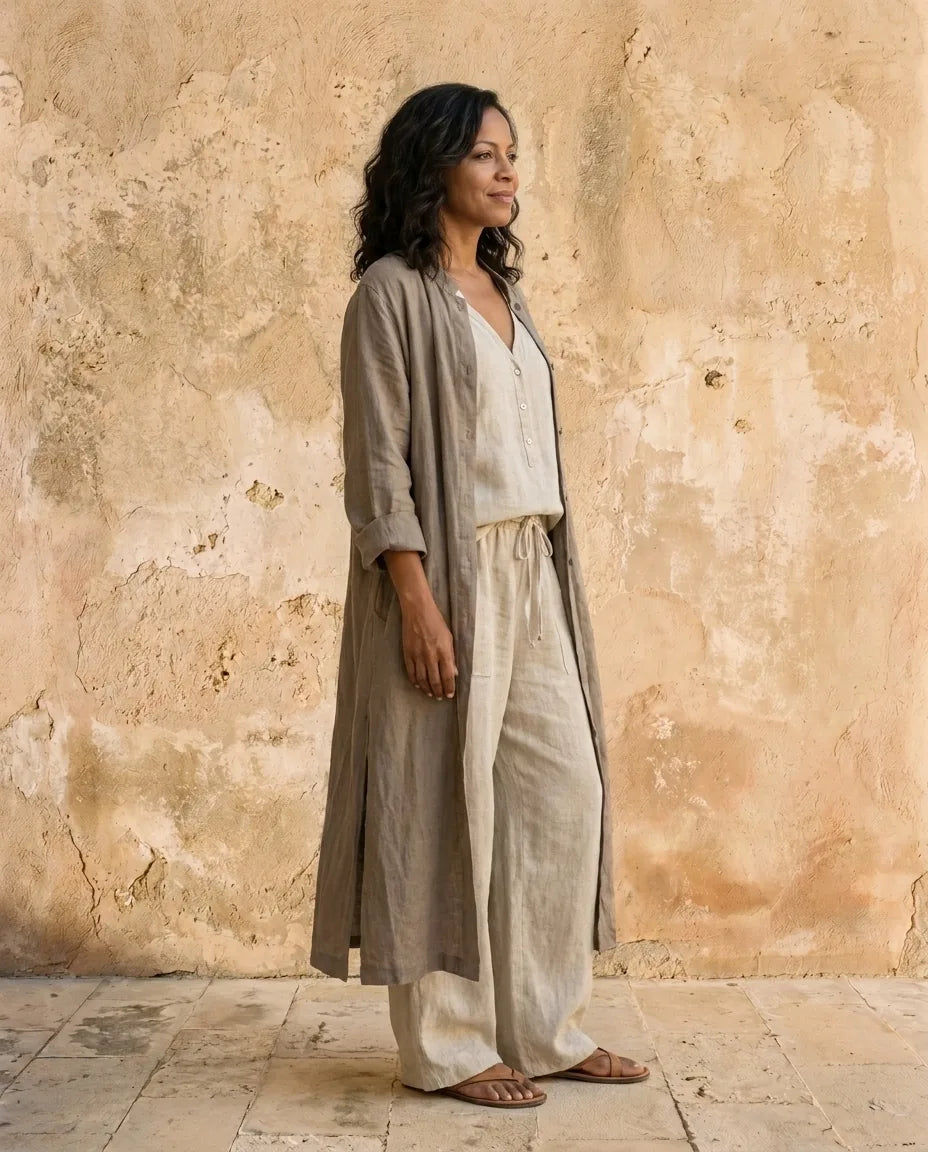 Camille | Relaxed Linen Blend Three-Piece Set — Sand
