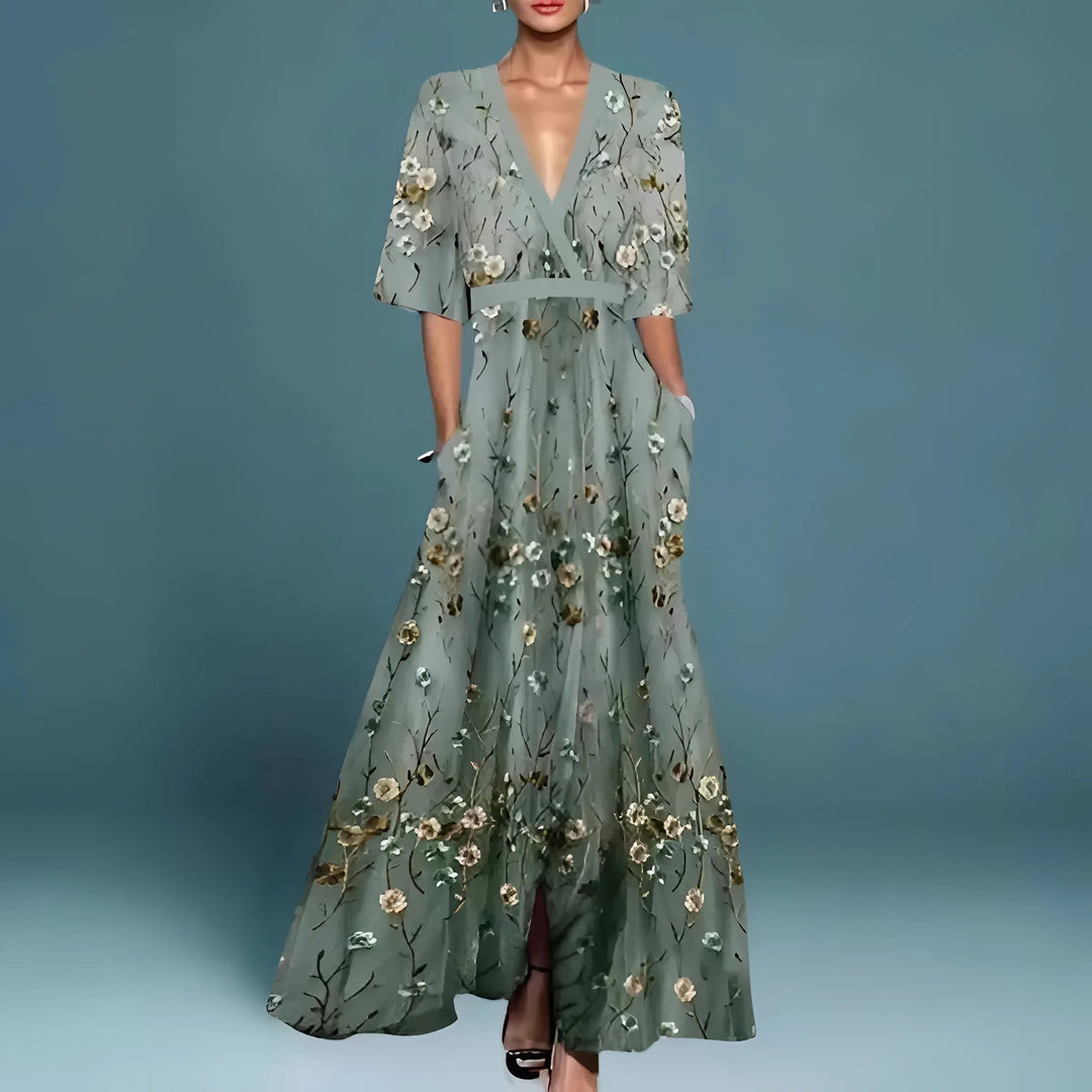 Valerie | Elegant Deep V-Neck Long Dress