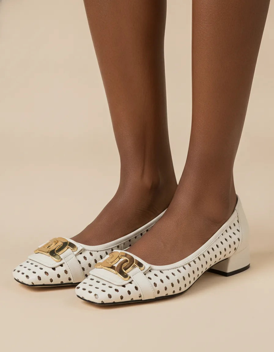 Solea Woven Leather Heels — Soft Ivory closeup