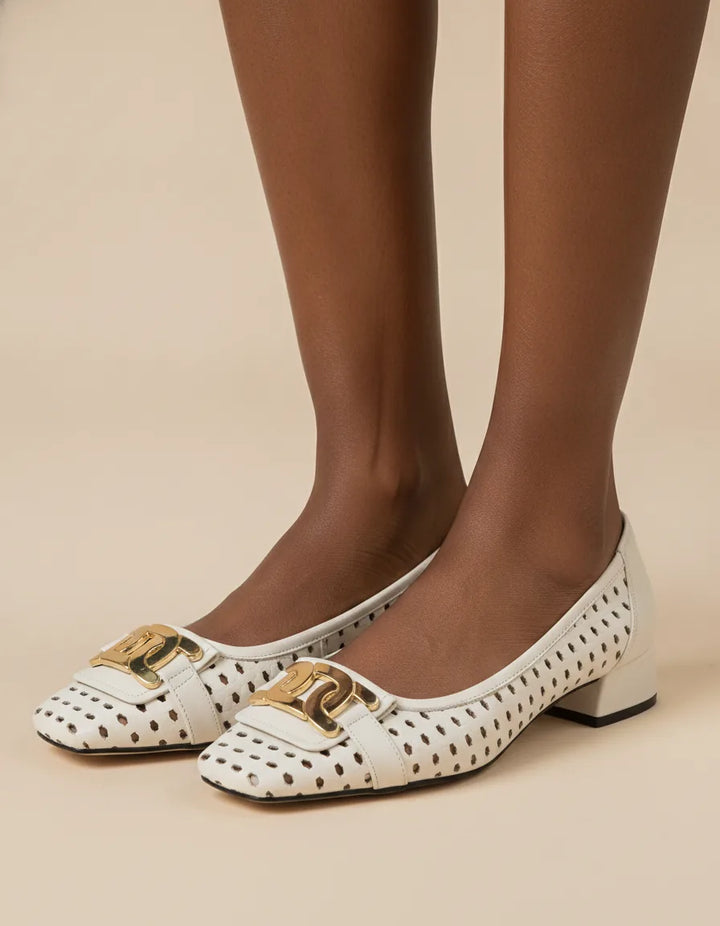 Solea Woven Leather Heels — Soft Ivory closeup