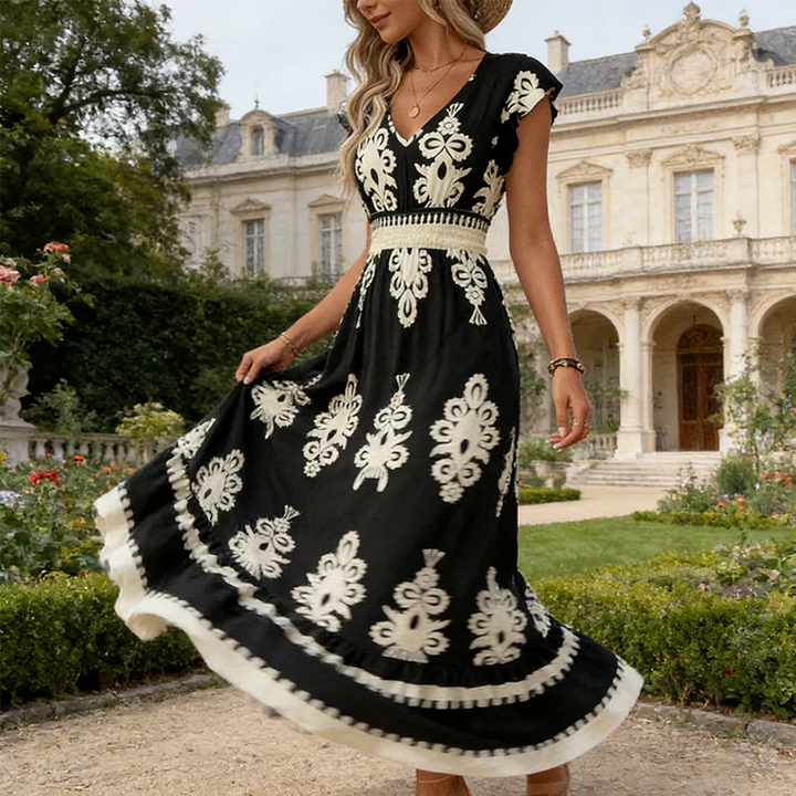 Serena | Baroque V-Neck Maxi Dress